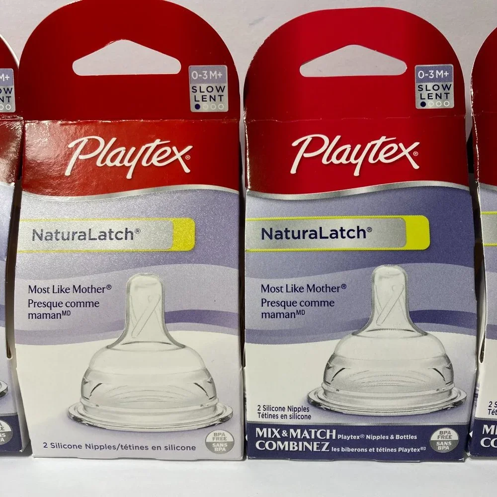 Playtex NaturaLatch Slow Flow Silicone Nipples Baby Bottle 0-3M+ (4) 2 Packs